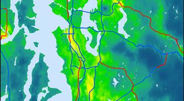 Map showing concentrations of fine particulate matter (PM 2.5) in the Puget Sound 