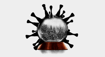 Image of snow globe with coronavirus spikes, Getty, The Atlantic