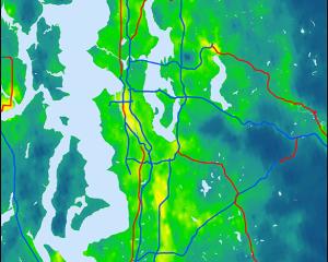Map showing concentrations of fine particulate matter (PM 2.5) in the Puget Sound 