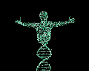 Graphic of DNA strand transitioning into human figure