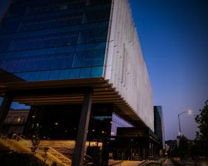 Photo of the Hans Rosling Center Building at night