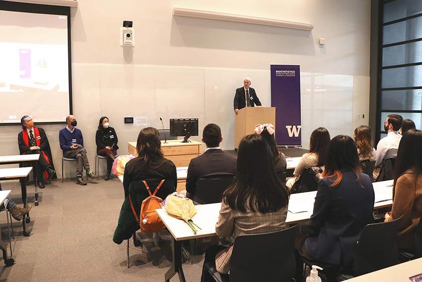 Graduate Program Director Jim Hughes addresses the MS Capstone Program graduating class